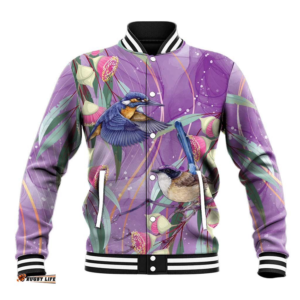 Australia Epilepsy Awareness Baseball Jacket Purple Fairy Wren with Eucalyptus Flowers LT7