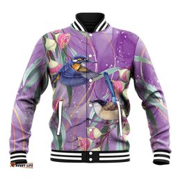 Australia Epilepsy Awareness Baseball Jacket Purple Fairy Wren with Eucalyptus Flowers LT7