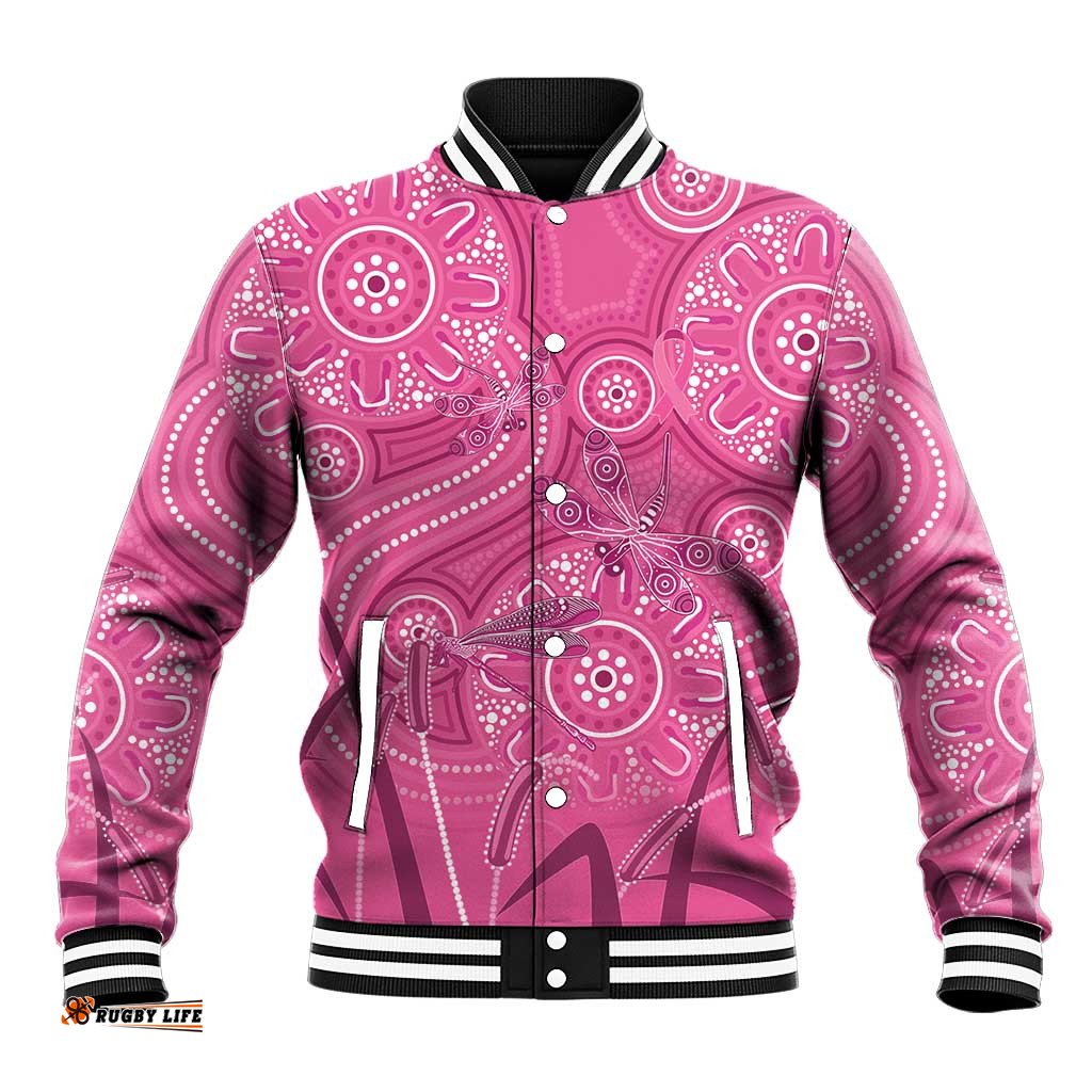 Australia Indigenous Pink Month Baseball Jacket Breast Cancer Aboriginal Dragonflies Ribbon LT14