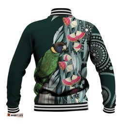 Australian Ringneck Parrot Baseball Jacket Barnardius Zonarius Eucalyptus Flowers Aboriginal Art LT14