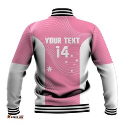 Custom Bowls Australia Breast Cancer Baseball Jacket Pink Ribbon Aussie Map With Kangaroo Emu LT14