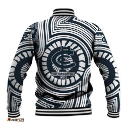 Carlton Football Club Baseball Jacket Indigenous Monochrome Dot Art Mascot Style TS04