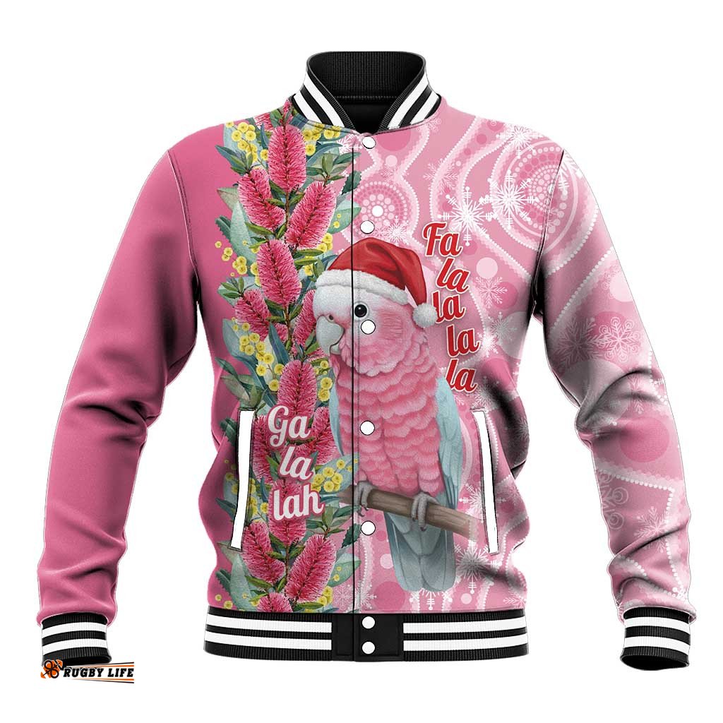 Australia Pink Galah Christmas Baseball Jacket Falalalala Galalah Bottlebrush Aboriginal Art LT14