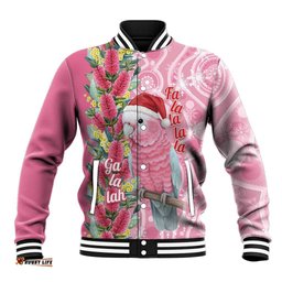Australia Pink Galah Christmas Baseball Jacket Falalalala Galalah Bottlebrush Aboriginal Art LT14