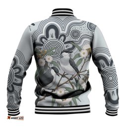 Australia Grey Butcherbird Baseball Jacket Eucalyptus Alba Indigenous Art LT14