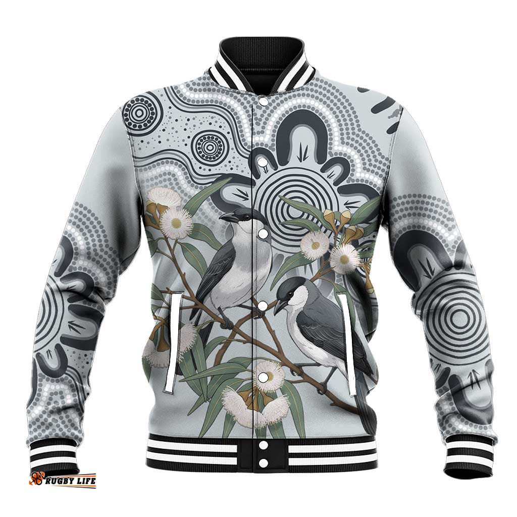 Australia Grey Butcherbird Baseball Jacket Eucalyptus Alba Indigenous Art LT14