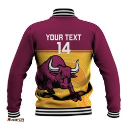 Custom Australia Queensland Cricket Baseball Jacket Go Bulls - Aboriginal Art LT14