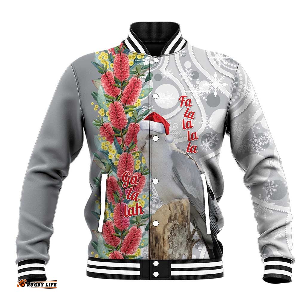 Blue Galah Mutation Christmas Australia Baseball Jacket Falalalala Galalah Bottlebrush Grey Aboriginal Art LT14