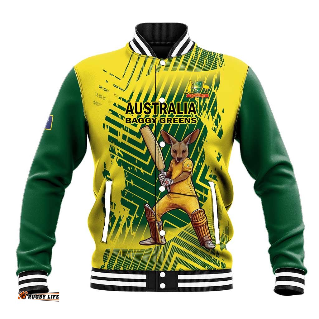 Custom Australia Cricket Baseball Jacket Aussie Baggy Greens - Kangaroo Mascot Style LT14