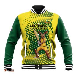 Custom Australia Cricket Baseball Jacket Aussie Baggy Greens - Kangaroo Mascot Style LT14