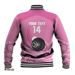 Custom Bowls Australia Breast Cancer Baseball Jacket Pink Ribbon Kangaroo Aboriginal Art LT14