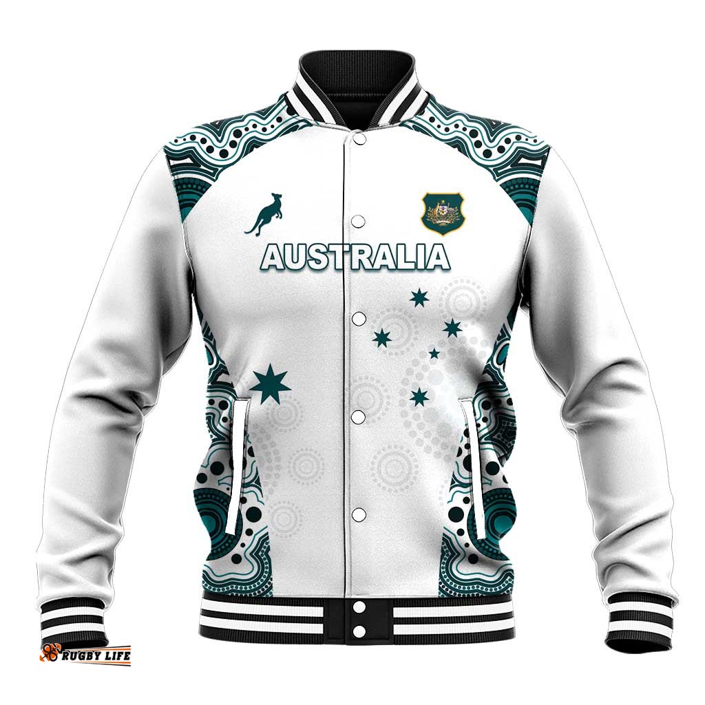 Custom Australia Rugby 2026 Baseball Jacket Go Wallabies Aboriginal Pattern White Version LT05
