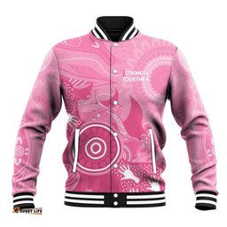 Australia Breast Cancer Awareness Baseball Jacket Pink Ribbon Manta Ray Aboriginal Art LT14