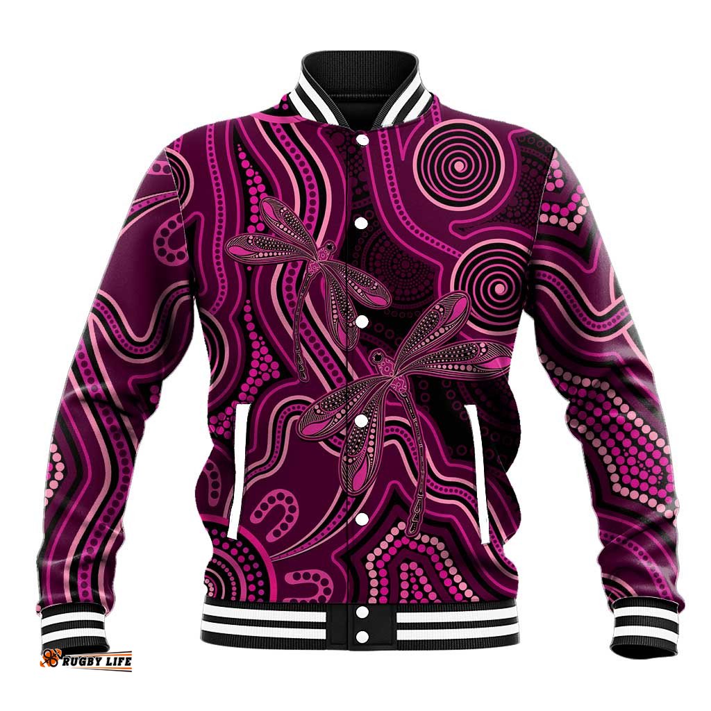 Australia Breast Cancer Awareness Baseball Jacket Pink Dragonflies Aboriginal Art LT14