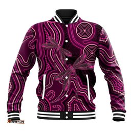 Australia Breast Cancer Awareness Baseball Jacket Pink Dragonflies Aboriginal Art LT14