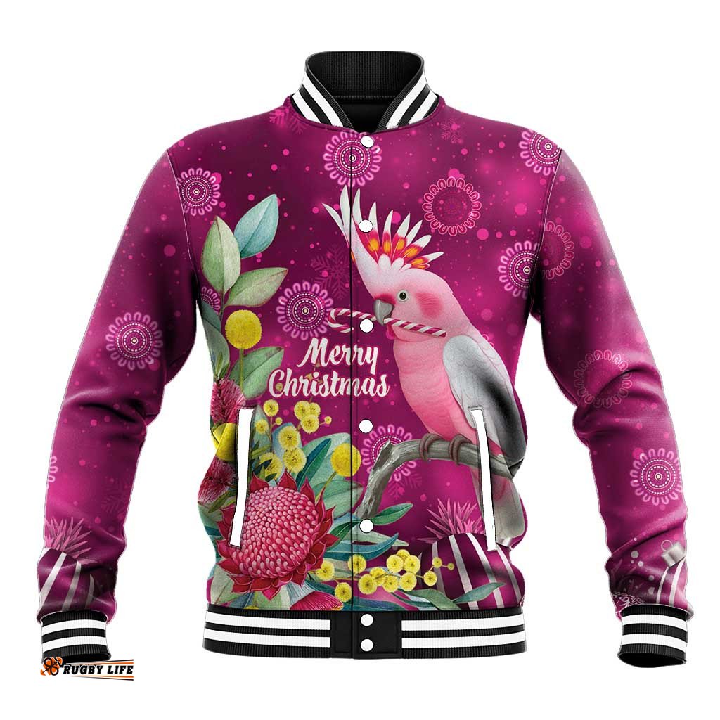 Australia Pink Cockatoo Christmas Baseball Jacket Aussie Native Flowers Merry Xmas - Pink LT14