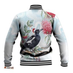Australia Magpie Christmas Baseball Jacket Eucalyptus Aboriginal Watercolor Stylized LT14