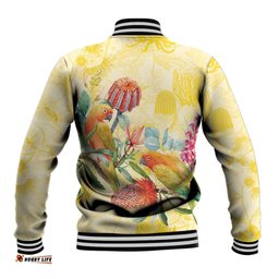 Birds and Floral Aussie Lorikeet Baseball Jacket Pastel Yellow LT7