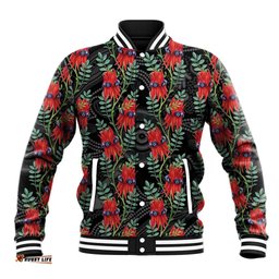 Australia Sturt's Desert Pea Baseball Jacket Aussie Native Flowers Indigenous Art LT14