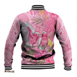 Australia Pink Galah Baseball Jacket Rose-breasted Cockatoo Waratah Indigenous Art LT14