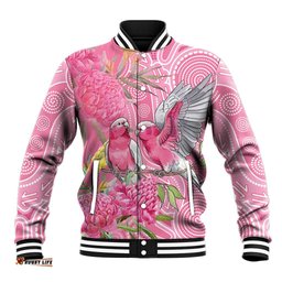 Australia Pink Galah Baseball Jacket Rose-breasted Cockatoo Waratah Indigenous Art LT14