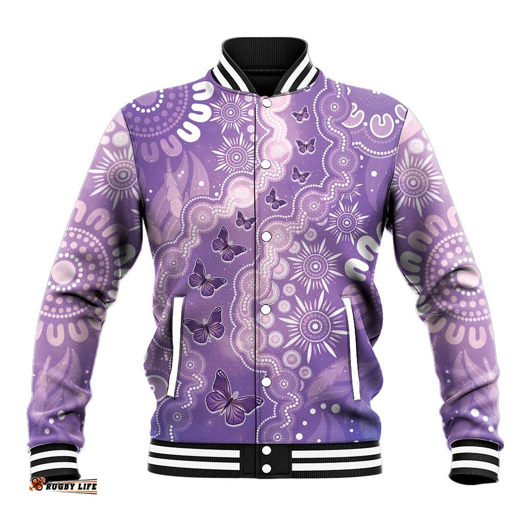 Australia Epilepsy Awareness Baseball Jacket Purple Butterflies Aboriginal LT05