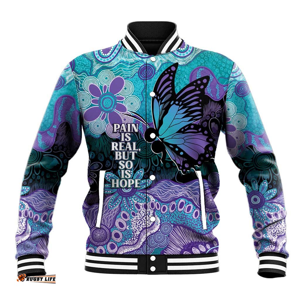 Australia Indigenous Teal Purple Contemporary Aboriginal Art Baseball Jacket Hope Is Real LT7