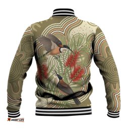 Australia Eastern Spinebill Baseball Jacket Aussie Honeyeater Bottlebrush Indigenous Art LT14