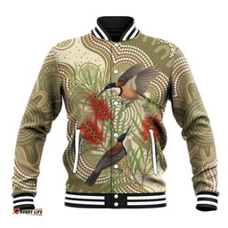 Australia Eastern Spinebill Baseball Jacket Aussie Honeyeater Bottlebrush Indigenous Art LT14