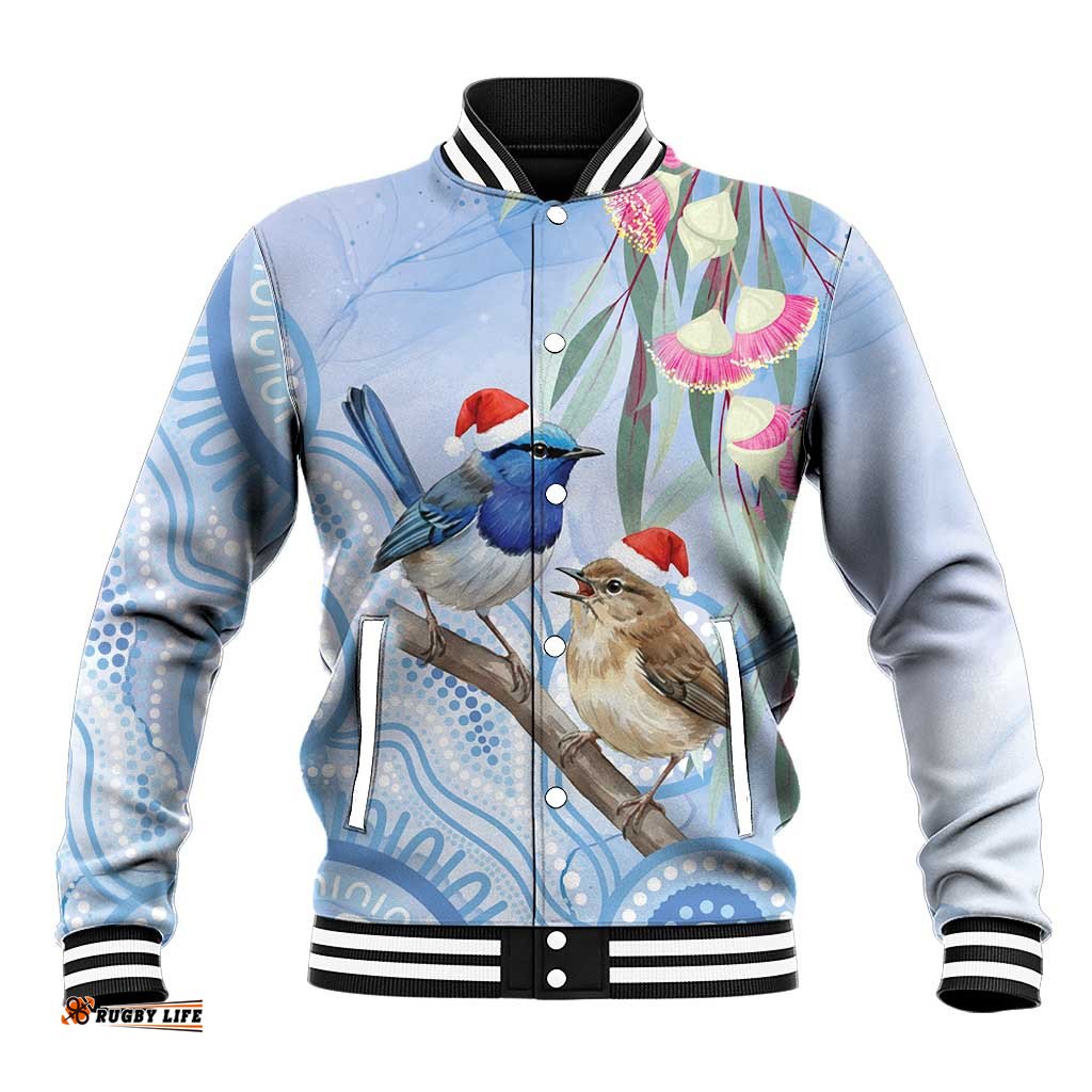 Australia Superb Fairywren Christmas Baseball Jacket Aboriginal Eucalyptus Blossoms Watercolor LT14