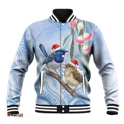 Australia Superb Fairywren Christmas Baseball Jacket Aboriginal Eucalyptus Blossoms Watercolor LT14