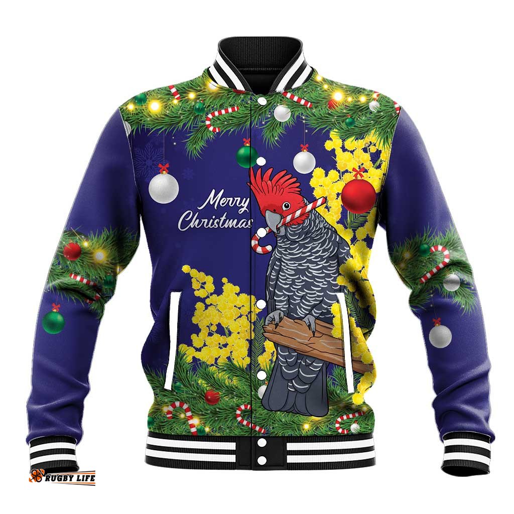 Australia Gang-gang Cockatoo Christmas Baseball Jacket Callocephalon Fimbriatum Golden Wattle Blue LT14