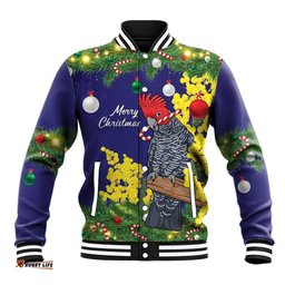 Australia Gang-gang Cockatoo Christmas Baseball Jacket Callocephalon Fimbriatum Golden Wattle Blue LT14