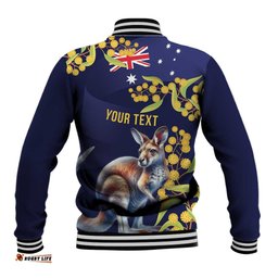 Blue Kangaroo and Golden Wattle Personalised Baseball Jacket Happy Australia Day 6 January LT9