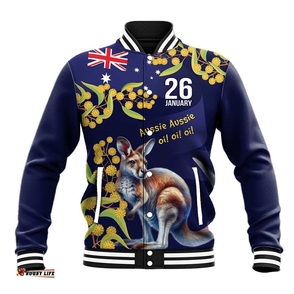 Blue Kangaroo and Golden Wattle Personalised Baseball Jacket Happy Australia Day 6 January LT9