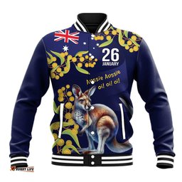 Blue Kangaroo and Golden Wattle Personalised Baseball Jacket Happy Australia Day 6 January LT9