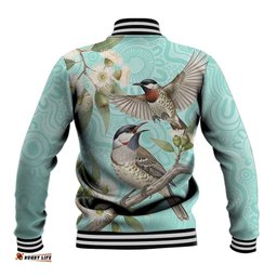 Australia Red Wattlebird Baseball Jacket Eucalyptus Alba Indigenous Art LT14