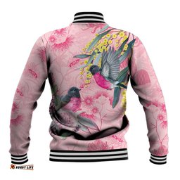 Birds and Floral Aussie Pink Robins Baseball Jacket Rosy Glow LT7