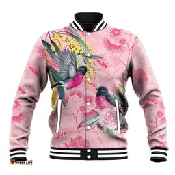 Birds and Floral Aussie Pink Robins Baseball Jacket Rosy Glow LT7