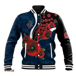 Carlton Blues ANZAC Personalised Baseball Jacket Lest We Forget Poppy Camo LT9