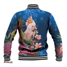 Australia Christmas Pink Cockatoo with Banksia Baseball Jacket Snowy Blue LT7