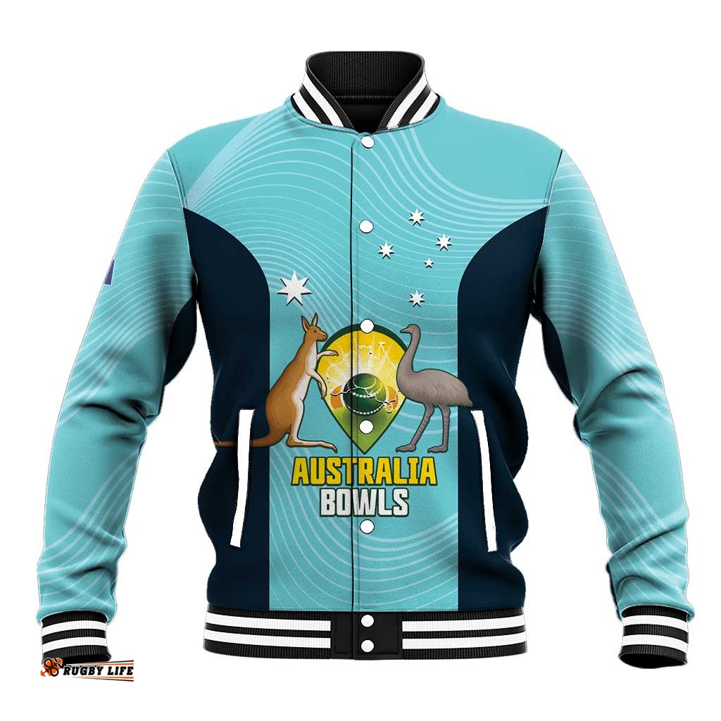 Custom Bowls Australia Baseball Jacket Teal Color Curve Sporty LT14