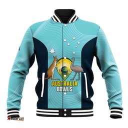 Custom Bowls Australia Baseball Jacket Teal Color Curve Sporty LT14