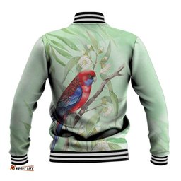 Australia Crimson Rosella Baseball Jacket Platycercus Elegans Eucalyptus Alba Watercolor LT14