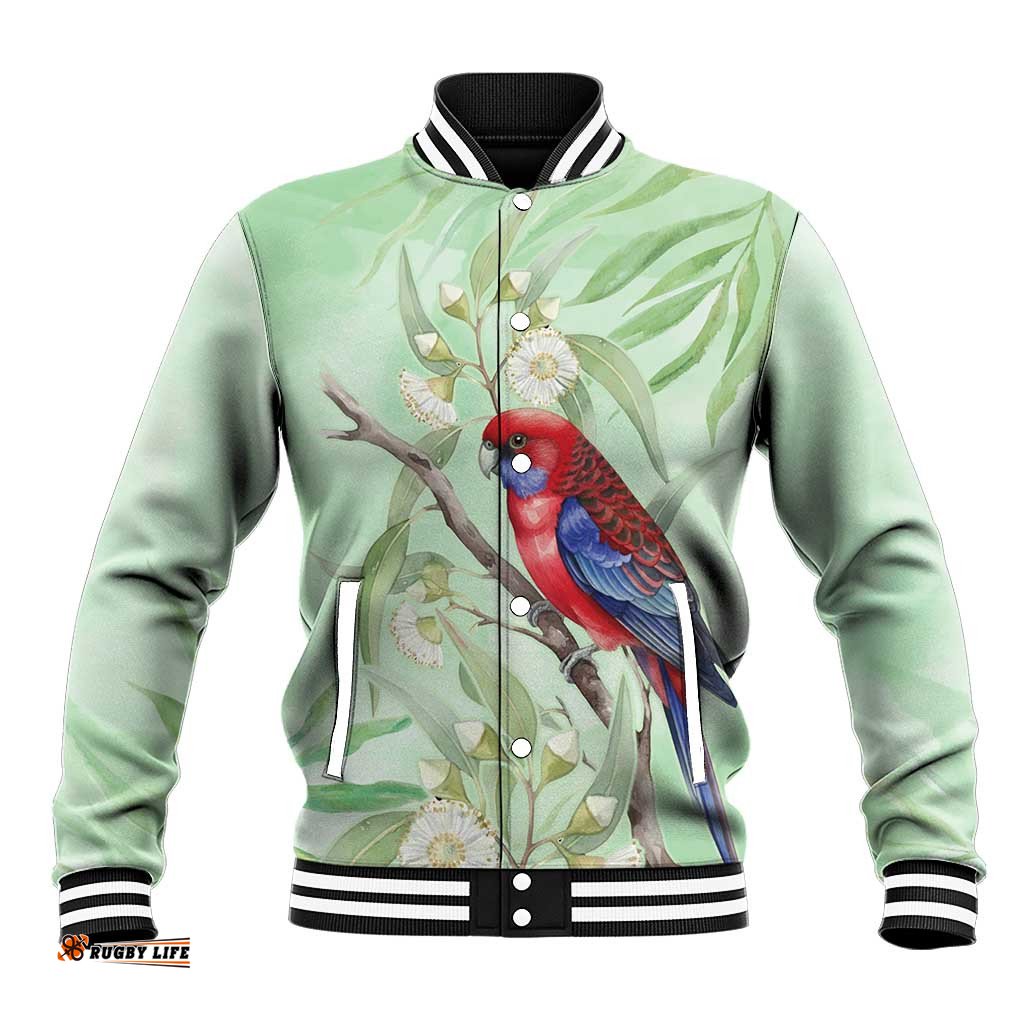 Australia Crimson Rosella Baseball Jacket Platycercus Elegans Eucalyptus Alba Watercolor LT14