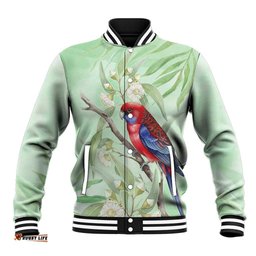 Australia Crimson Rosella Baseball Jacket Platycercus Elegans Eucalyptus Alba Watercolor LT14