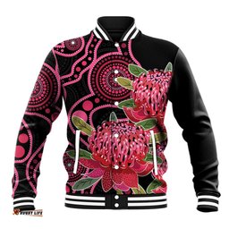 Australia Waratah Baseball Jacket Telopea Aussie Native Flowers Indigenous Art LT14