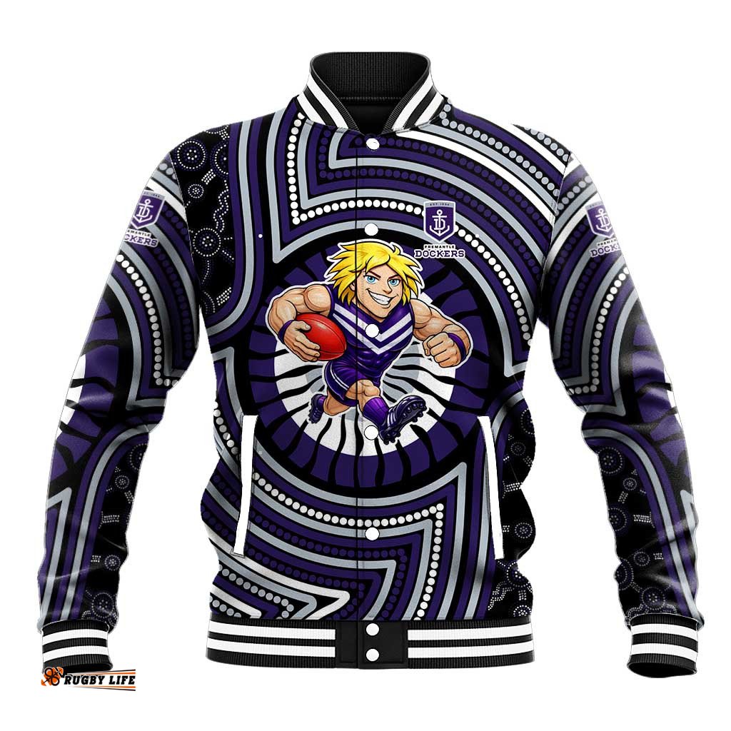 Fremantle Dockers Baseball Jacket Indigenous Monochrome Dot Art Mascot Style TS04