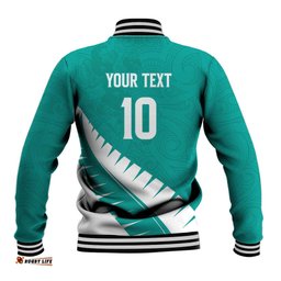 Custom New Zealand Cricket Baseball Jacket Kiwi Birds Haka Dance Turquoise Fern Sporty Style LT03