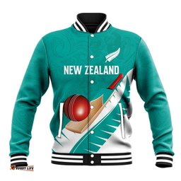 Custom New Zealand Cricket Baseball Jacket Kiwi Birds Haka Dance Turquoise Fern Sporty Style LT03